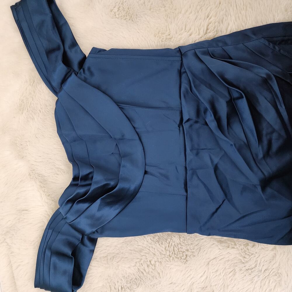 Lulus Stunning Arrival Dark Teal Satin Off-The-Shoulder Maxi Dress Gown XS NEW - Picture 13 of 14